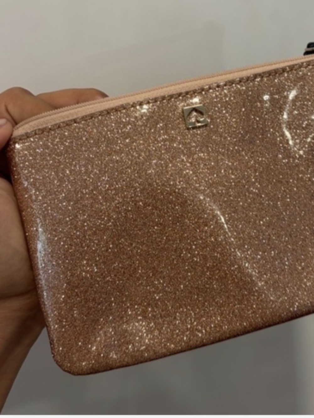 kate spade Rose Gold Glitter Zip Wristlet Clutch
